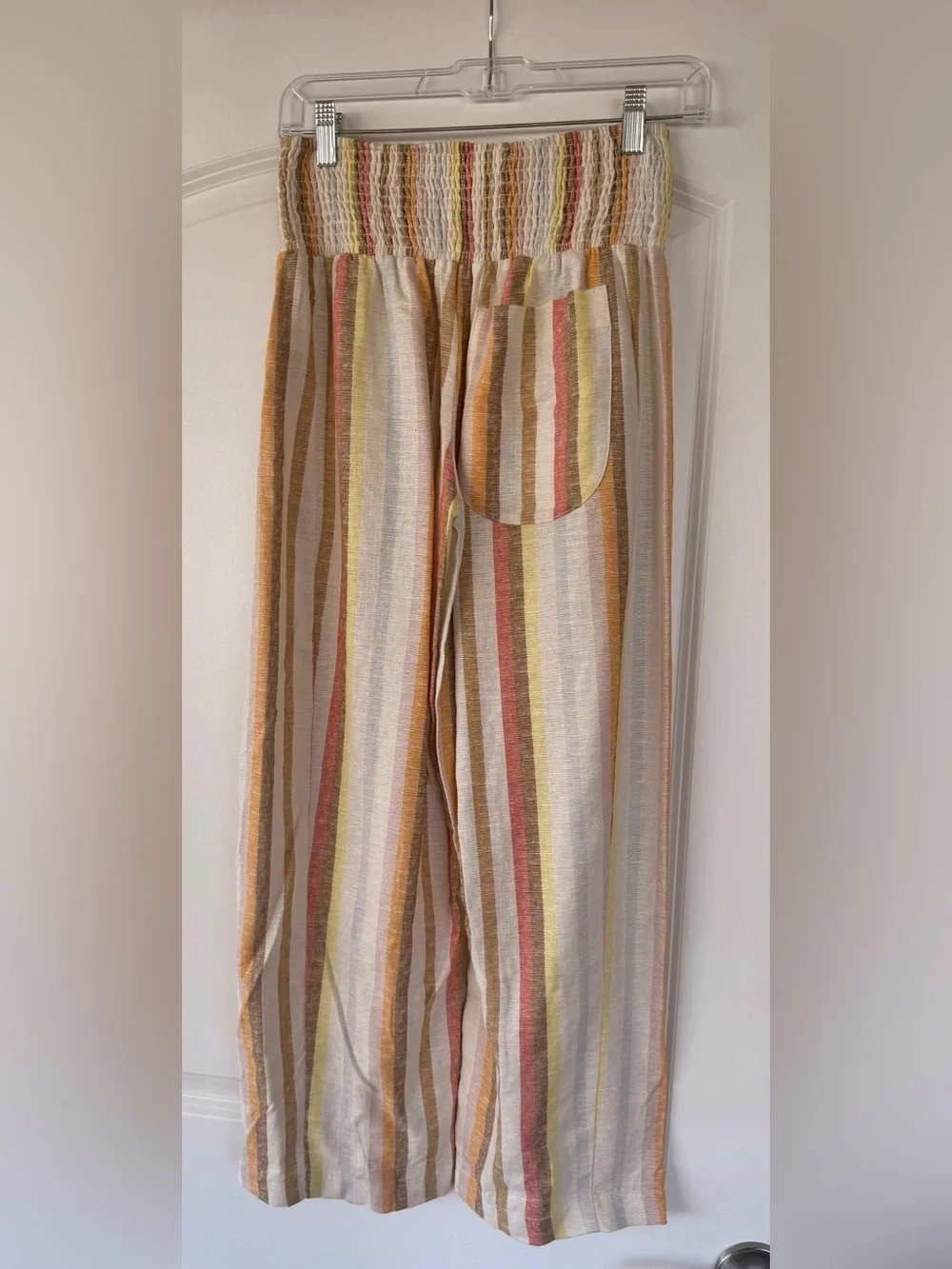 Pilcro Reese Smocked Pull On Barrel Pants in Multi Stripe